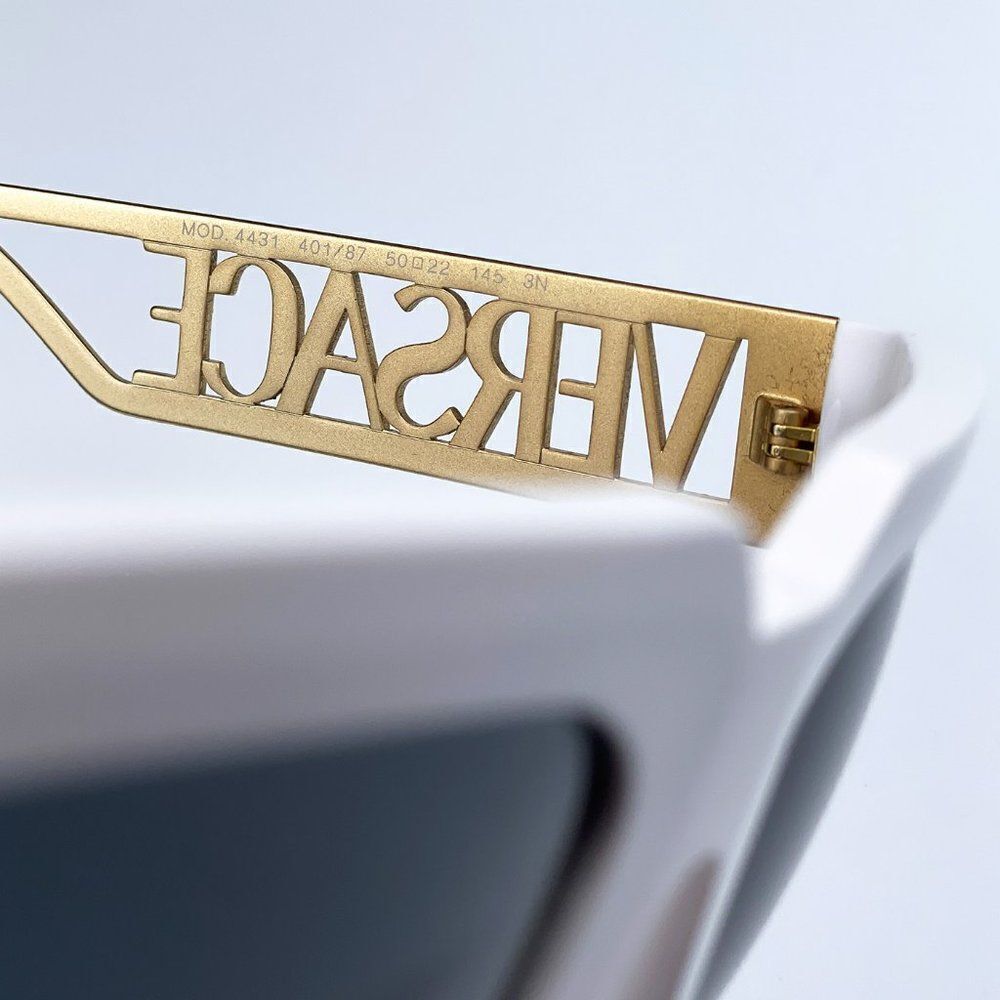 NEW Versace VE4431 401/87 White Gold Logo Dark Grey Square Women Sunglasses - Picture 8 of 12